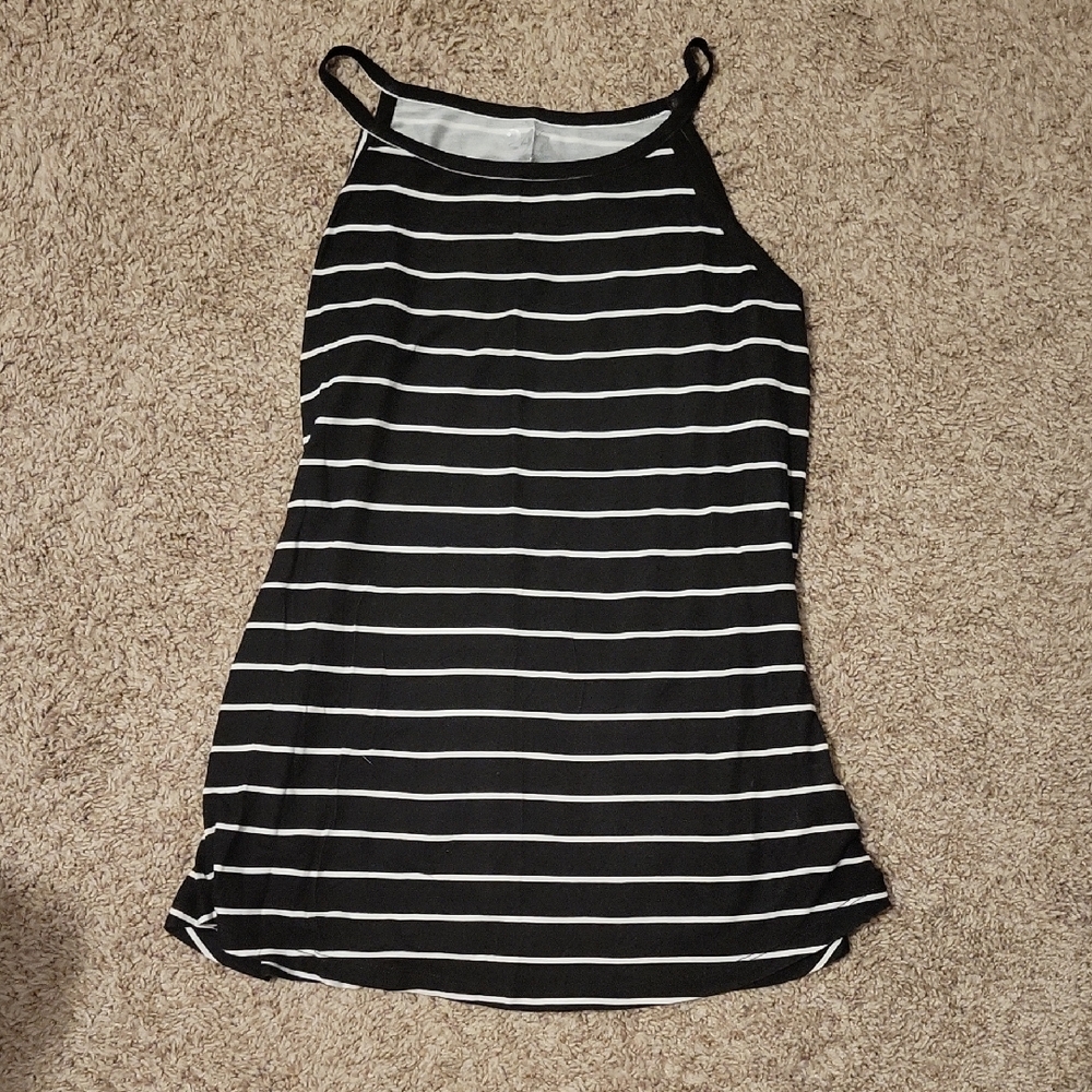 Black and White Striped Sleeveless Fitted Tank Top